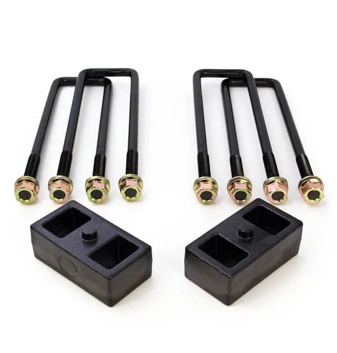 66-3122 – READYLIFT Leaf Spring Block Kit, 2 Inch Rear Lift Cast Iron Includes 2 Rear Blocks/ 4 U-Bolts and Hardware